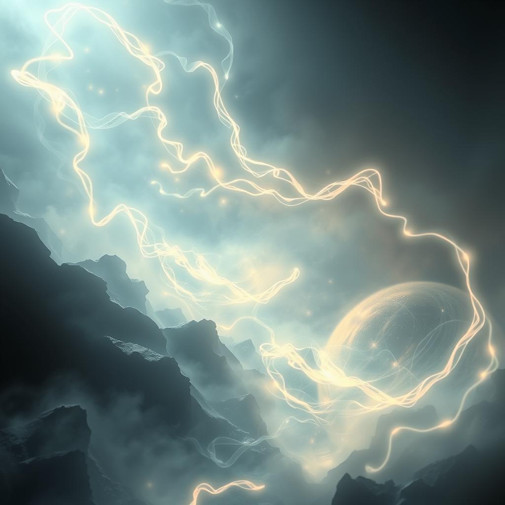 A surreal landscape of ethereal energy, illuminated by an otherworldly glow. Swirling tendrils of light dance and pulse, emanating from an unseen source, enveloping the viewer in a palpable, yet inexplicable sensation. The scene is bathed in a soft, diffuse lighting, creating an atmosphere of mystery and intrigue. Shadows and highlights intertwine, blurring the boundaries between the physical and the metaphysical. The composition draws the eye inward, inviting contemplation of the nature of perception and the limits of human understanding. Subtle textural details add depth and richness to the image, hinting at the complexities of the unexplainable.